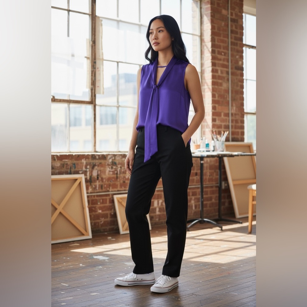 Tahari Purple Sleeveless Blouse